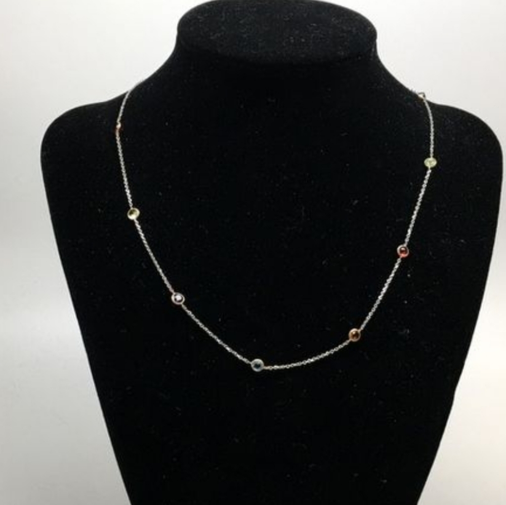 14K Gold Prec Stones Station Necklace